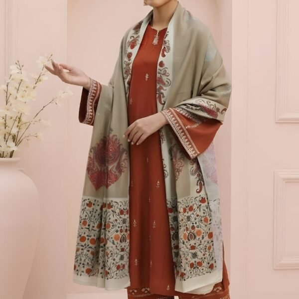 AA-12 Unstitched Embroidered Lawn Suit 3pc With Digital Printed Dupatta