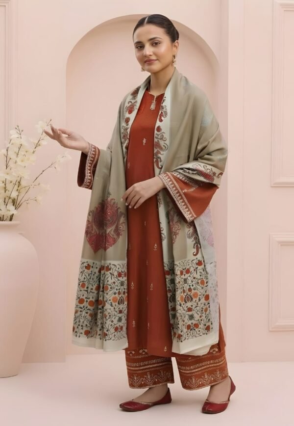AA-12 Unstitched Embroidered Lawn Suit 3pc With Digital Printed Dupatta