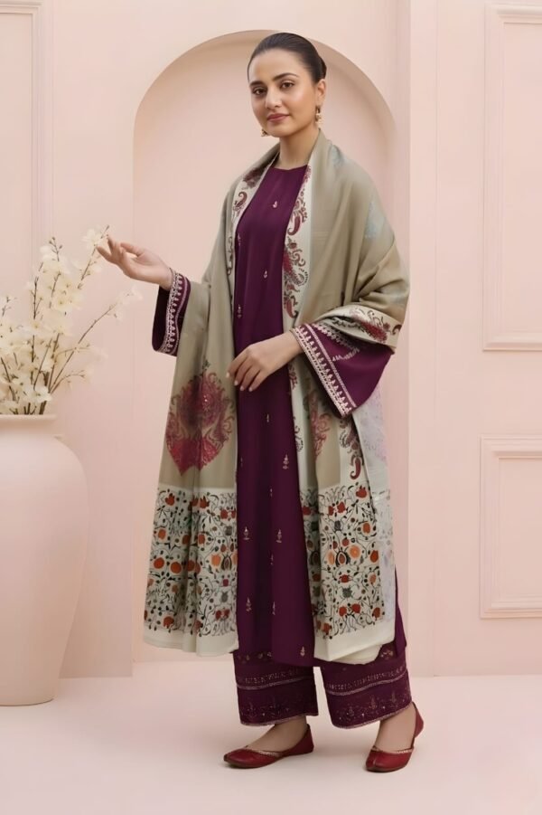Unstitched Embroidered Lawn Suit 3pc With Digital Printed Dupatta