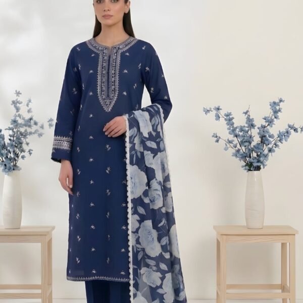 Unstitched Embroidered Lawn Suit 3pc With Digital Printed Dupatta