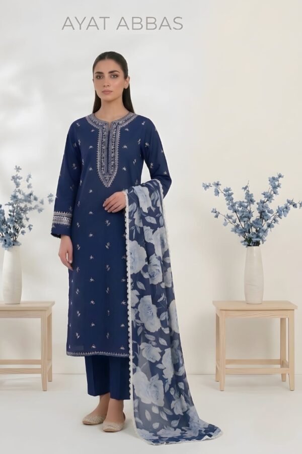 Unstitched Embroidered Lawn Suit 3pc With Digital Printed Dupatta