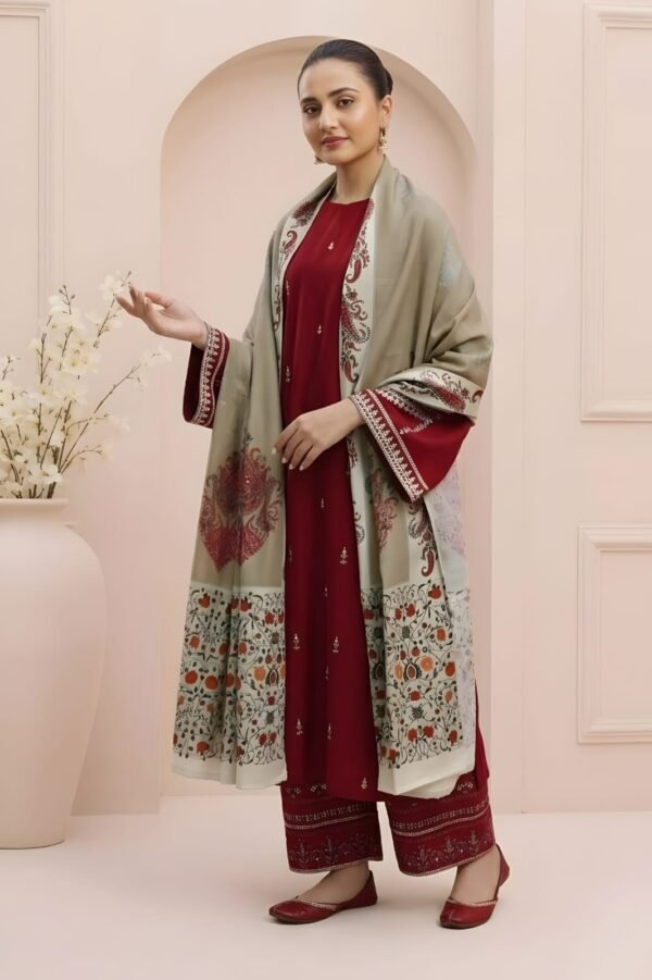 Unstitched Embroidered Lawn Suit 3pc With Digital Printed Dupatta
