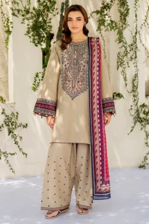 AA-21 Unstitched Fully Embroidered Lawn Suit With Slub Cotton Printed Dupatta