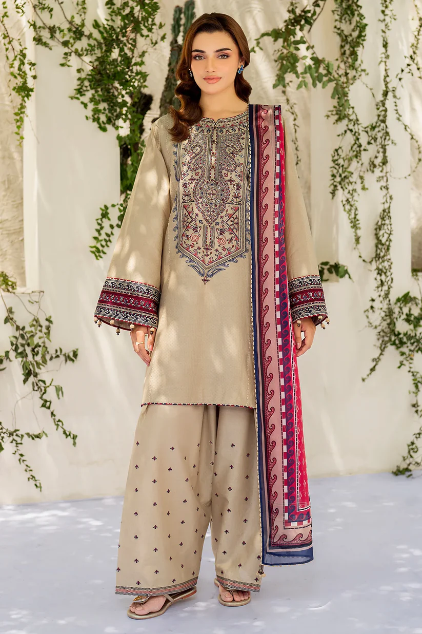AA-21 Unstitched Fully Embroidered Lawn Suit With Slub Cotton Printed Dupatta