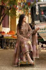 ANEELAS-Lawn Unstitched Embroidered Suit With Digital Printed Dupatta