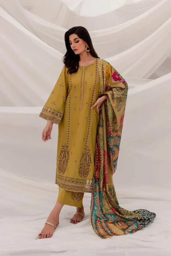 AA-20 Lawn Embroidered 3pc Suit With Slub Cotton Digital Printed Dupatta
