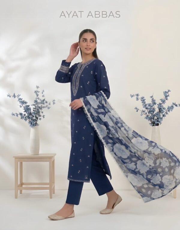 Unstitched Embroidered Lawn Suit 3pc With Digital Printed Dupatta