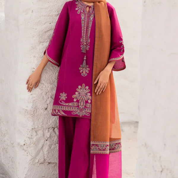 JZ-2830 3 Piece - Unstitched Embroidered Lawn Fabric With Embroidered Chiffon Dupatta