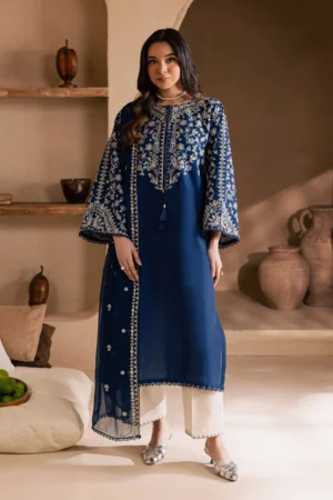 3 Piece - Unstitched Embroidered Lawn Fabric with Embroidered Chiffon Dupatta