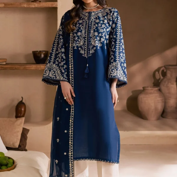 3 Piece - Unstitched Embroidered Lawn Fabric with Embroidered Chiffon Dupatta