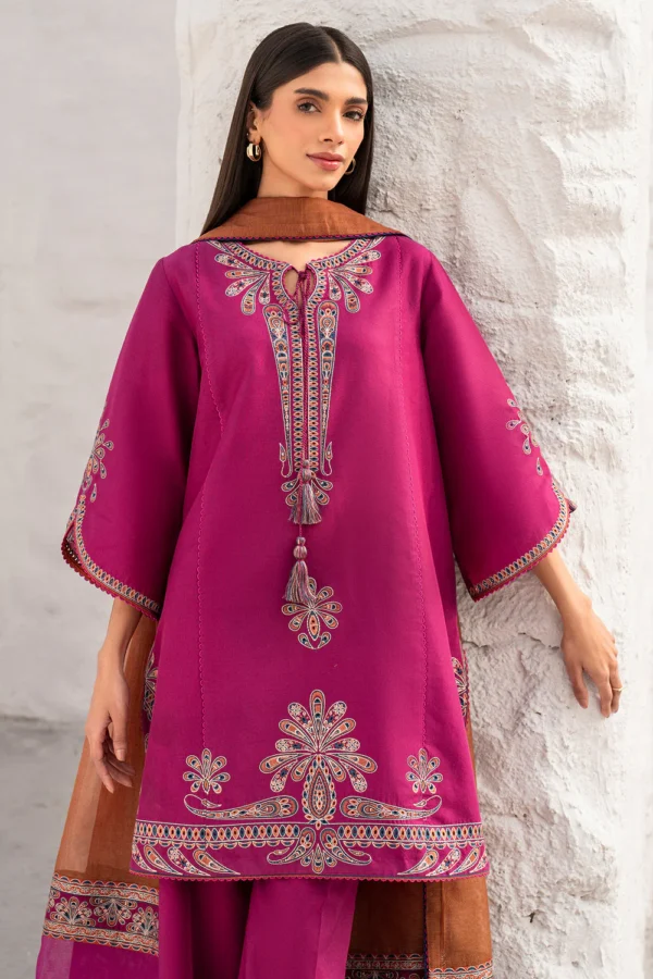 JZ-2830 3 Piece - Unstitched Embroidered Lawn Fabric With Embroidered Chiffon Dupatta