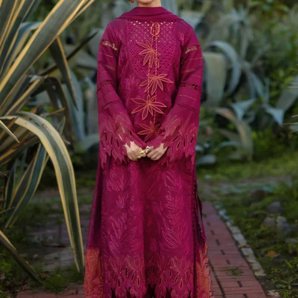 RR-2810 Lawn Unstitched Chicken Kari Embroidered Shirt With Printed Organza Dupatta (4 Sides Lace)