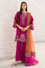 JZ-2830 3 Piece - Unstitched Embroidered Lawn Fabric With Embroidered Chiffon Dupatta