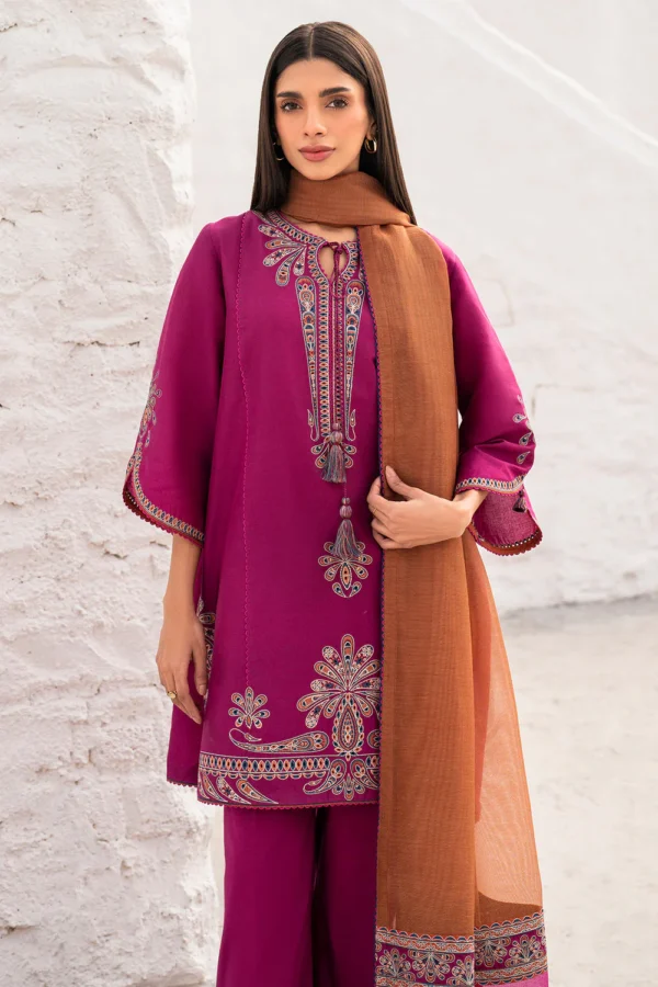 JZ-2830 3 Piece - Unstitched Embroidered Lawn Fabric With Embroidered Chiffon Dupatta