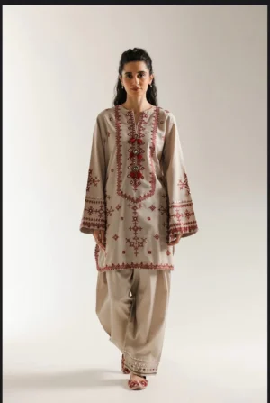 2 Piece-Unstitched Embroidered Lawn With Lawn Embroidered Trouser