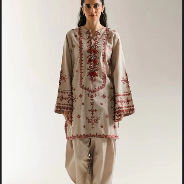 2 Piece-Unstitched Embroidered Lawn With Lawn Embroidered Trouser